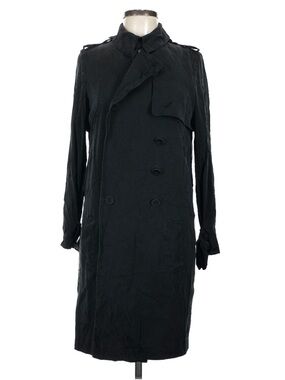 Alexander McQueen Black Silk Trench Coat Draped Double Breasted IT 38 Italy